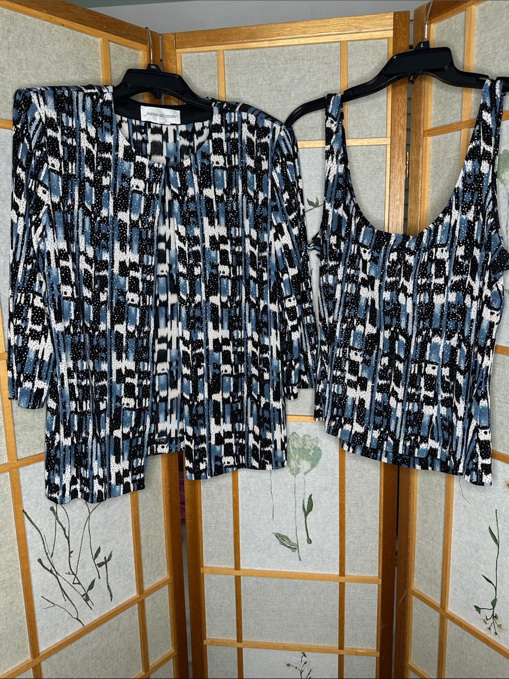 Jeanne Alexander Vintage 2-Piece Jacket & Tank Set Abstract Blue Black size XL
